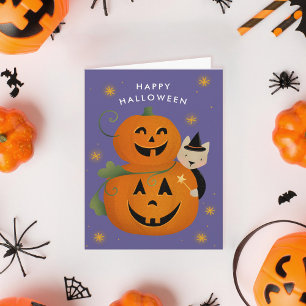 Cartão De Festividades Bruxa do Gato Abóbora Recortada Crianças Halloween