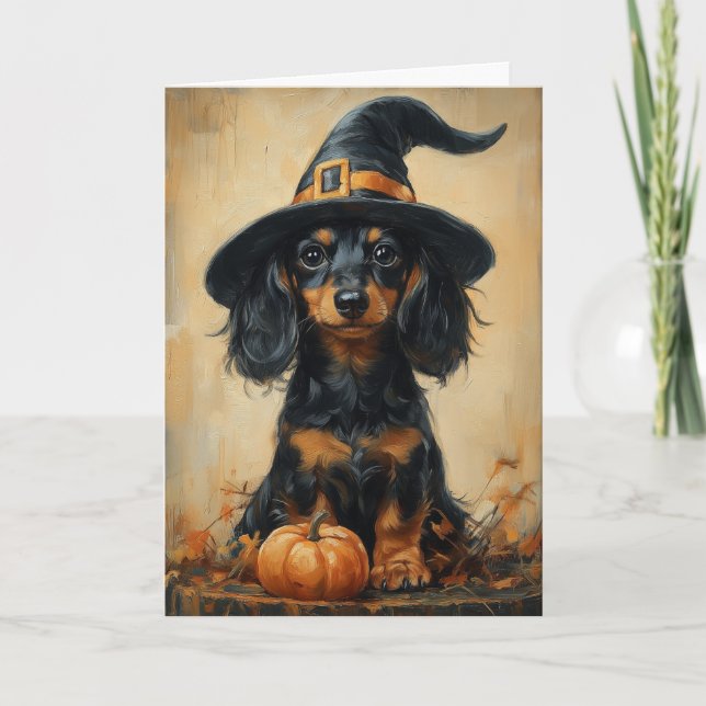 Cartão De Festividades Bruxa Filhote Dachshund (Frente)