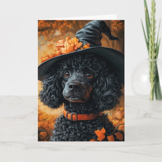 Cartão De Festividades Bruxa Poodle Halloween (Frente)
