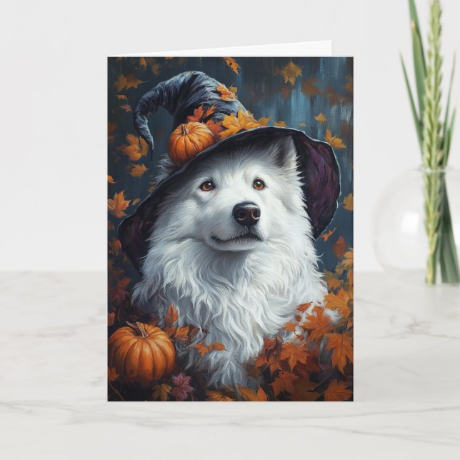 Cartão De Festividades Bruxa Samoyed Halloween (Frente)