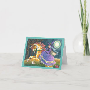 Cartão De Festividades BRUXA & UNICÓRNI DE HALLOWEEN, GATO PRETO Cavalo F