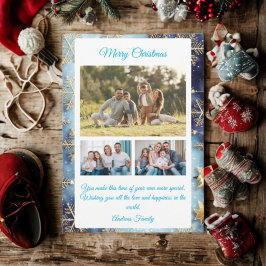 Cartão De Festividades Budget Blue Christmas Plaid  3 Photo Holiday Card