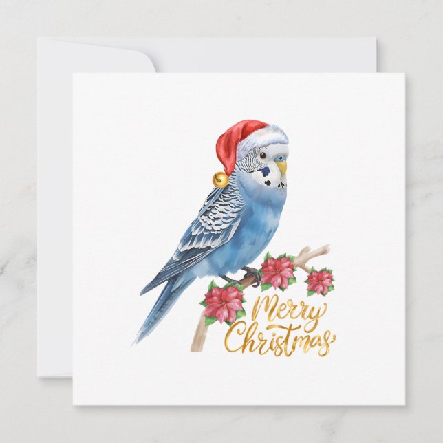 Cartão De Festividades Budgie Christmas Card (Frente)