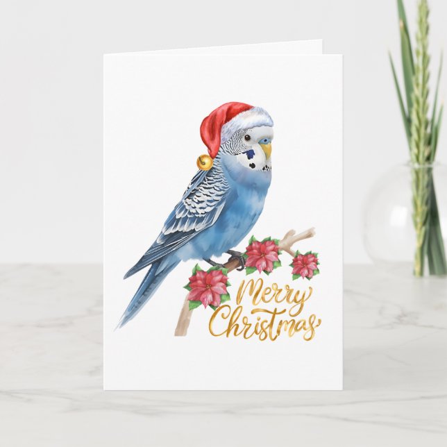 Cartão De Festividades Budgie Christmas Card (Frente)