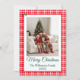Cartão De Festividades Buffalo Check Style Photo Frame Merry Christmas