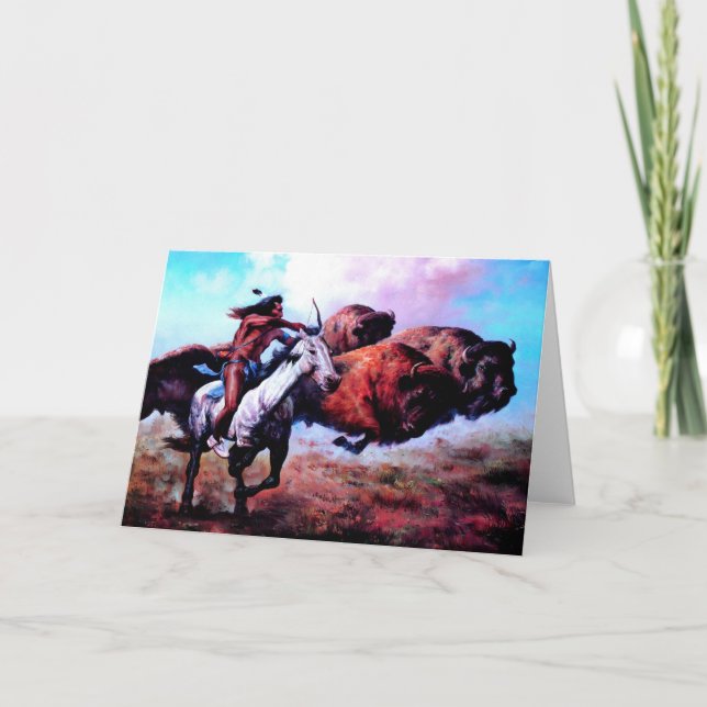 CARTÃO DE FESTIVIDADES BUFFALO DE CAÇA VERMELHA INDIANA (Frente)