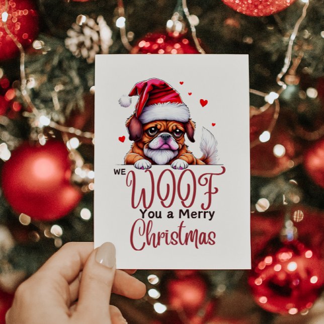 CARTÃO DE FESTIVIDADES BULDOGE ADORÁVEL DESEJANDO UM FELIZ NATAL (WE WOOF YOU A MERRY CHRISTMAS CARD)