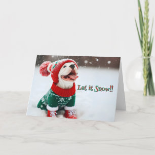 Cartão De Festividades Buldogue Americano Pegando Flocos de Neve em Sua L