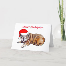 Cartão De Festividades Buldogue Fofo Chapéu de Papai Noel Natal