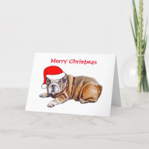 Buldogue Fofo com Chapéu de Papai Noel no Natal
