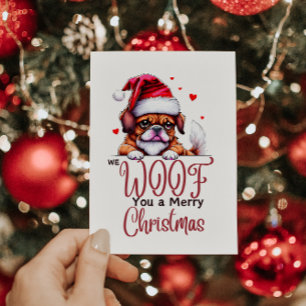 CARTÃO DE FESTIVIDADES BULDOGUE FOFO DESEJANDO UM FELIZ NATAL