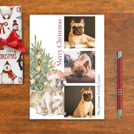 Cartão De Festividades Buldogue Francês e Foto de Cão-de-Pé-Árvore de Nat