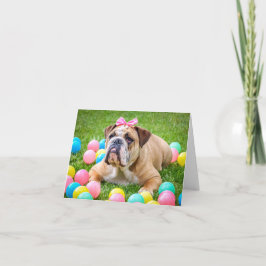 Cartão De Festividades Buldogue inglês com arco com ovos da páscoa