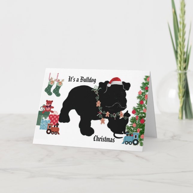 Cartão De Festividades Buldogue Natal (Frente)