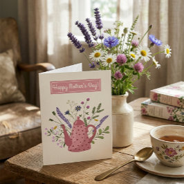 Cartão De Festividades Bule de Chá Floral Caprichoso Feliz Dia das Mães C