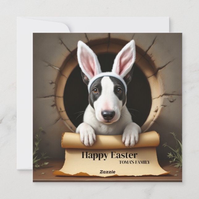 Cartão De Festividades Bull Terrier dog - com o nome da família (Verso)