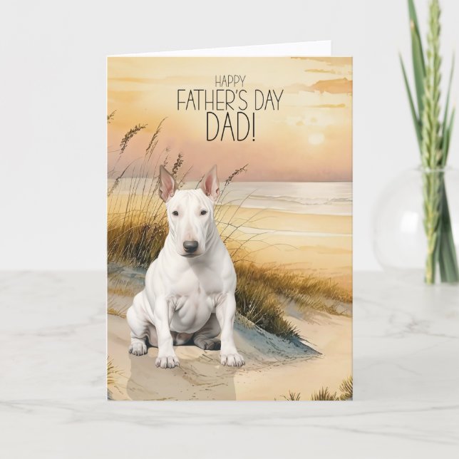 Cartão De Festividades Bull Terrier Dog Sunset Beach Father's Day (Frente)