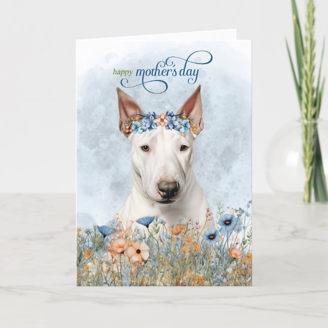 Cartão De Festividades Bull Terrier Dog Wildflowers Mother's Day (Frente)