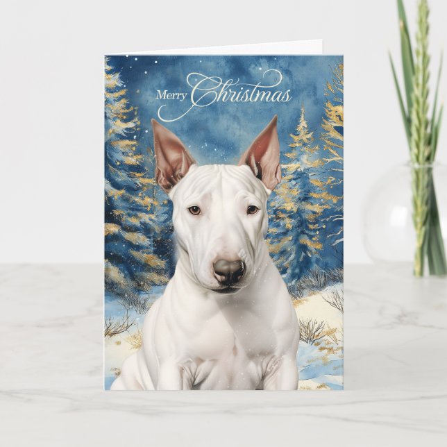 Cartão De Festividades Bull Terrier Dog Woodland Forest Christmas (Frente)