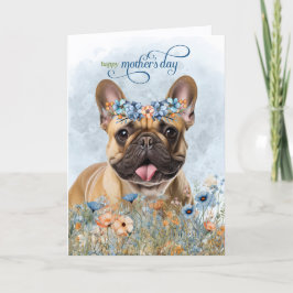 Cartão De Festividades Bulldog Francês Marrom Claro Dia das Mães Flores S
