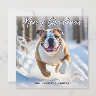 Cartão De Festividades Bulldog Inglês Britânico na Neve Natal