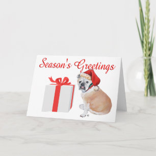 Cartão De Festividades Bulldog Inglês com chapéu de Papai Noel