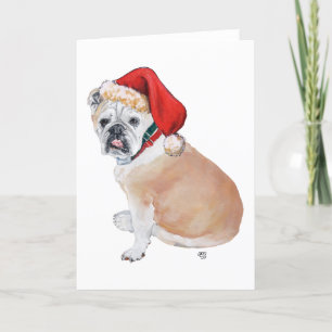 Cartão De Festividades Bulldog Inglês de Chapéu de Papai Noel