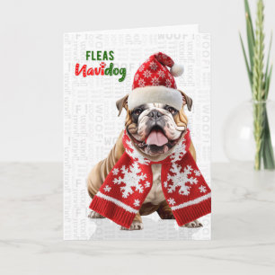 Cartão De Festividades Bulldog Inglês Piadas de Pulgas Navidog Natal