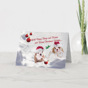 Cartão De Festividades Bulldog Puppies Christmas Snow Scene Wishes