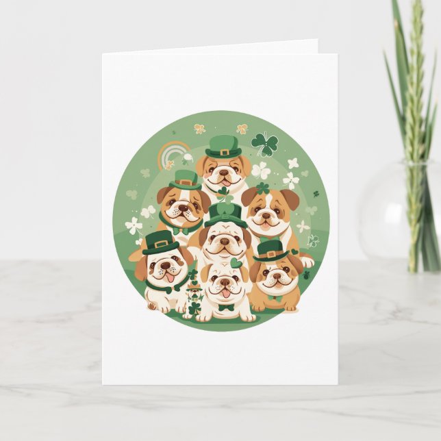 Cartão De Festividades Bulldogs Ingleses do Dia de São Patrício (Frente)