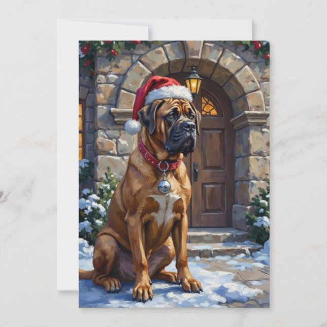Cartão De Festividades Bullmastiff Dog Guardian of Christmas Manor Art (Frente)