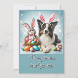 Cartão De Festividades Bunny Border Collie Felz pascoa Grandson