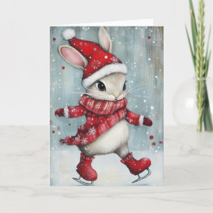 Cartão De Festividades Bunny Fofo de Patinação no Gelo Natal