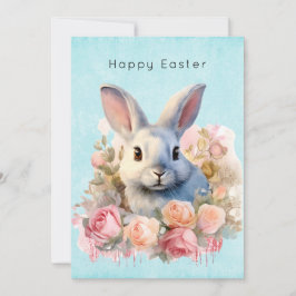 Cartão De Festividades Bunny with a Garland of Roses Cute Easter