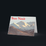 Cartão De Festividades Buon Natale - águia-inverno<br><div class="desc">Uma águia-careca voa perto da faixa de Chugach coberta pela neve perto de Anchorage,  AK. O texto italiano que lê "Buon Natale" aparece em vermelho.</div>