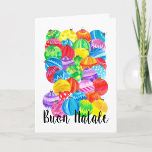 Cartão De Festividades Buon Natale, bolhas de Natal italianas, aquarela