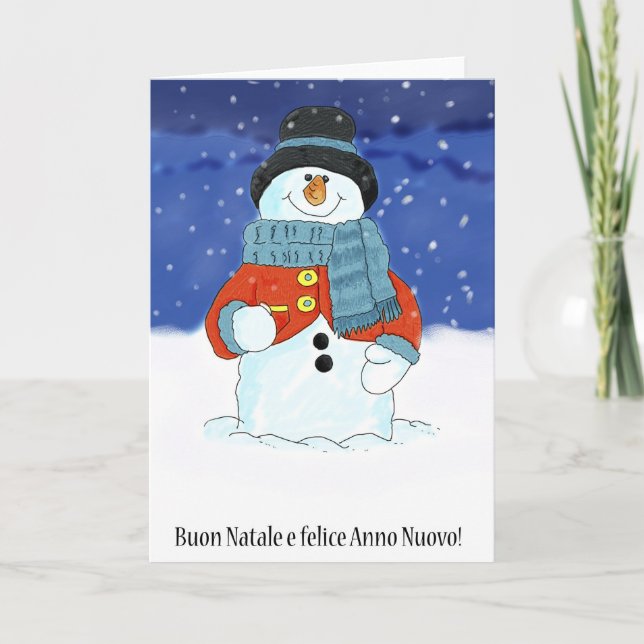 Cartão De Festividades Buon Natale e felice anno nuovo - Snowman italiano (Frente)