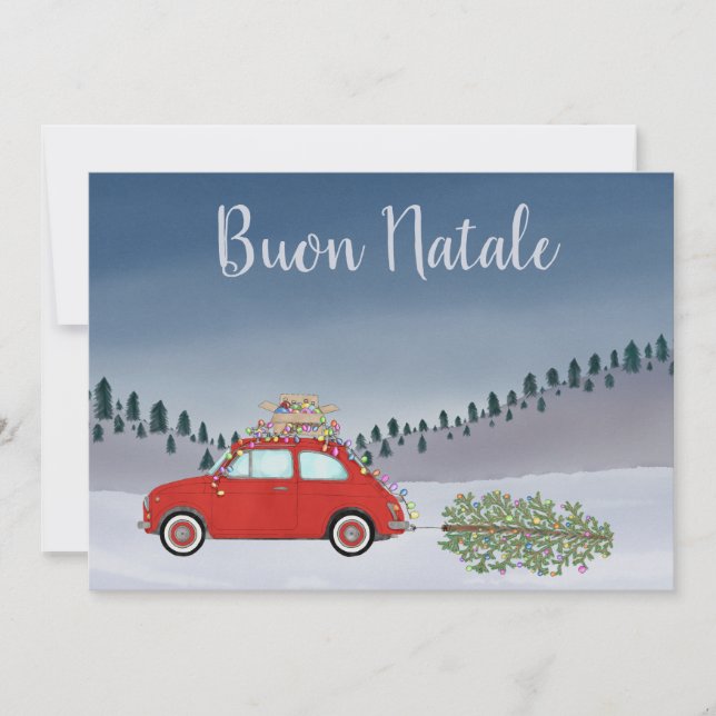 Cartão De Festividades Buon Natale Itália Natal Red Fiat 500 (Frente)