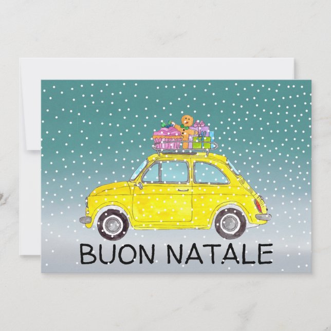 Cartão De Festividades Buon Natale italiano de Natal Fiat 500 (Frente)