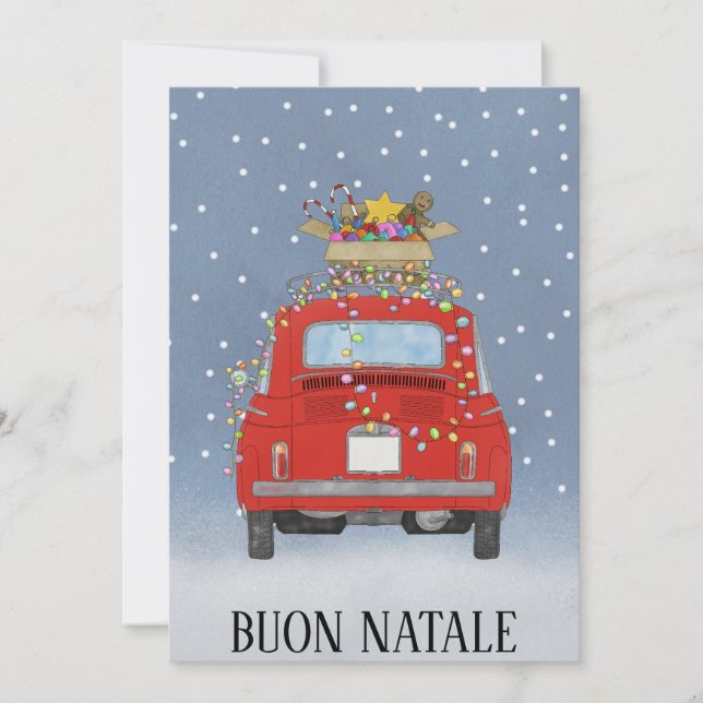 Cartão De Festividades Buon Natale italiano natalino vermelho Fiat 500 (Frente)