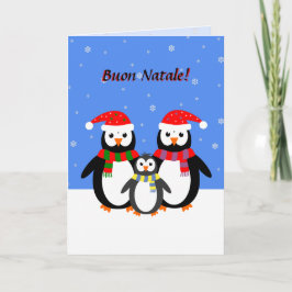 Cartão De Festividades Buon natale natale pinguins bonitinhos italianos
