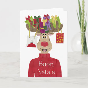 Cartão De Festividades Buon Natale, Reindeer italiano para presentes de N