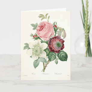 Cartão De Festividades Buquê de Anêmona Rosa de Aquarela Vintage Botânica