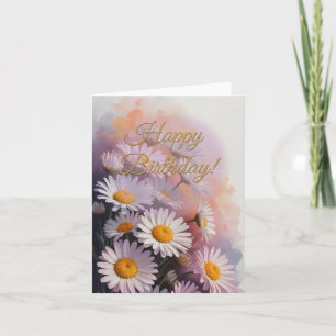 Cartão De Festividades Buquê de Margarida de Aniversário Golden Script