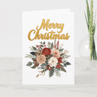 Cartão De Festividades Buquê de Natal Floral Dourado Alegre