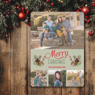 Cartão De Festividades Buquê de pinheiro DIY foto Natal em verde sage