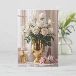Cartão De Festividades Buquê de Rosas para Qualquer Ocasião em Vaso Doura