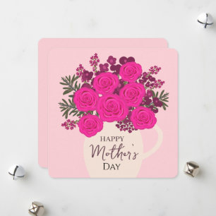 Cartão De Festividades Buquê de Rosas Rosas – Floral Elegante para o Dia 