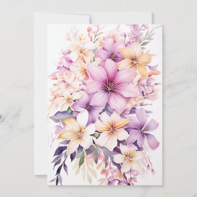 Cartão De Festividades Buquê Floral Tropical Pastel Casamento Dia das Mãe (Frente)