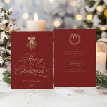 Cartão De Festividades Buquê Holly Berry Vermelho e Dourado Natal<br><div class="desc">Esta simples carta chata de Natal apresenta uma elegante e romântica carta caligráfica suave,  com um buquê holly berry de inverno e um texto personalizado no verso. Para uma personalização mais avançada deste design,  clique no BOTÃO FERRAMENTA DESIGN AZUL acima!</div>